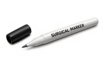 Surgical marker pen with black cap on transparent background