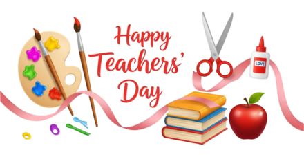 Honoring Teachers A vibrant tribute to educators featuring art supplies books and heartfelt symbols against a clean