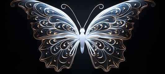 A graphic symmetrical butterfly pattern drawn in white ink,generative AI