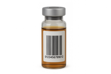 Medicine vial with barcode on transparent background