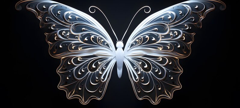 A graphic symmetrical butterfly pattern drawn in white ink,generative AI