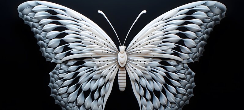 A graphic symmetrical butterfly pattern drawn in white ink,generative AI