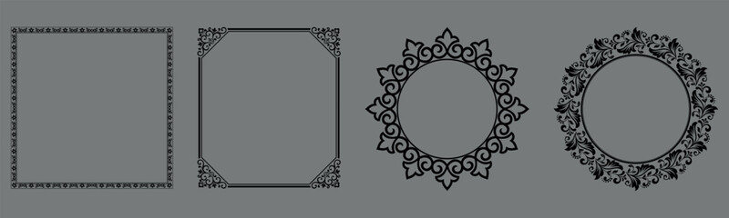 Set of decorative frames Elegant vector element for design in Eastern style, place for text. Floral black and gray borders. Lace illustration for invitations and greeting cards