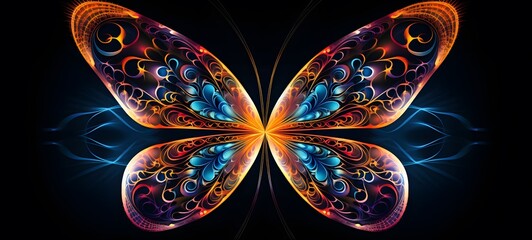 A graphic symmetrical butterfly pattern drawn in white ink,generative AI