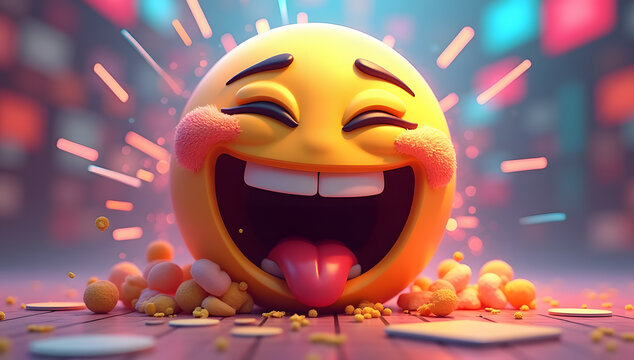 Loudly Crying Face Emoji 3D - ROFL Chat Reaction Concept with Tongue Out
