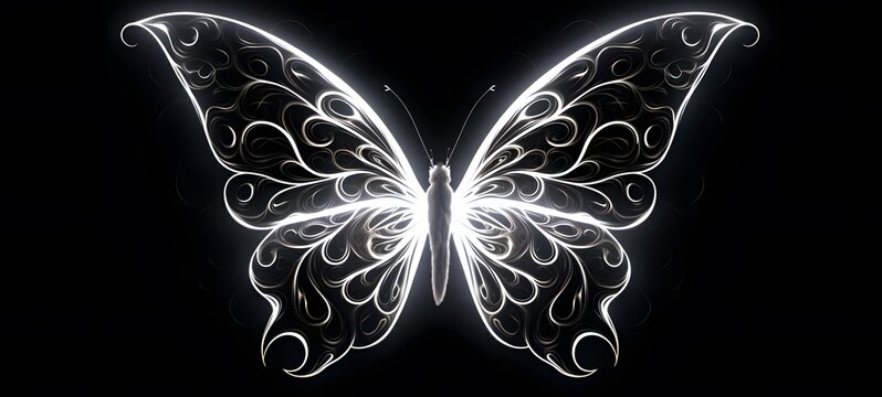 A graphic symmetrical butterfly pattern drawn in white ink,generative AI