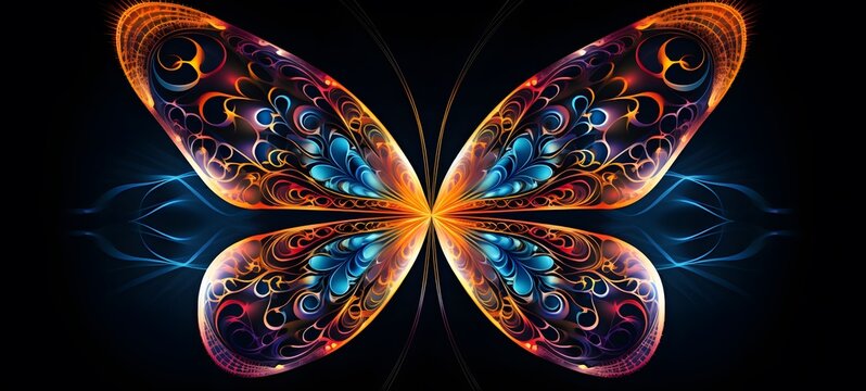 A graphic symmetrical butterfly pattern drawn in white ink,generative AI