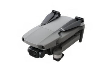 Gray folding quadcopter drone with camera on transparent background