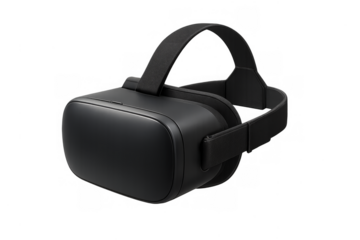 Black virtual reality headset for immersive entertainment on transparent background