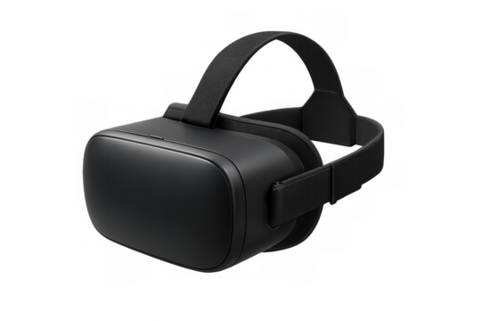 Black virtual reality headset for immersive entertainment on transparent background