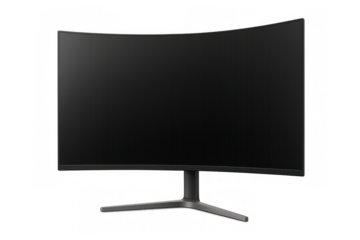 Curved ultrawide computer monitor with blank screen on transparent background