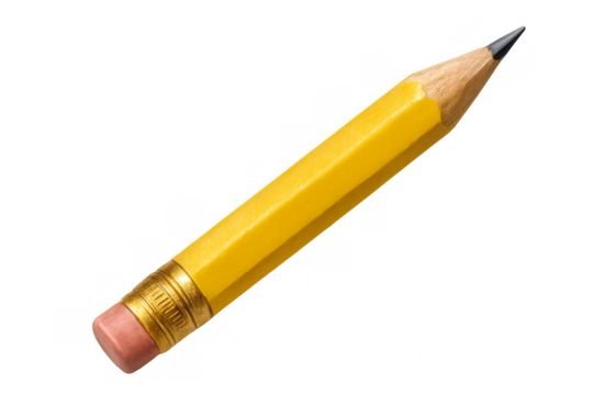 Short yellow wooden pencil with eraser and graphite tip - Powered by Adobe