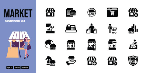 market related solid icon set vector design good for web and mobile app