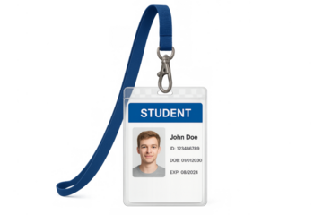 Student identification card with lanyard on transparent background