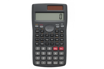 Scientific calculator displaying zero on transparent background