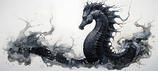 art of seahorse a black and white high contrast full body,generative AI
