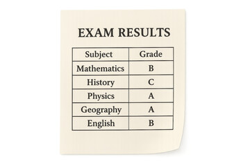 Exam results displaying student grades on school report card