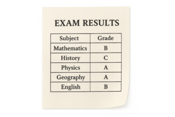 Exam results displaying student grades on school report card