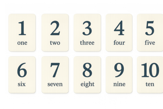 Numbers one to ten flashcards for learning mathematics