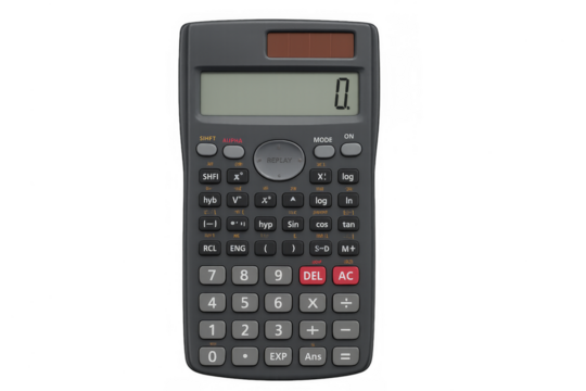 Scientific calculator displaying zero on transparent background