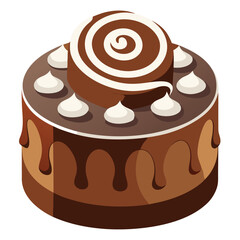 Delicious chocolate cake with white cream and chocolate spiral on top