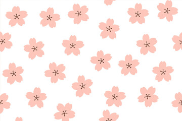 Cherry blossom flowers creating a seamless flat design pattern, transparent background, spring season concept