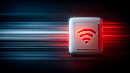A glowing WiFi symbol, rendered in 3D, beams with radiant energy amidst a futuristic, high-tech backdrop, symbolizing seamless connectivity and the digital frontier. - Powered by Adobe