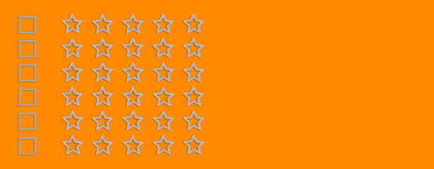 Gold, gray five stars shape on a orange background. The best excellent business services rating...