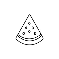 Watermelon Fruit Slice Vector Line Art Outline Icon with Seeds