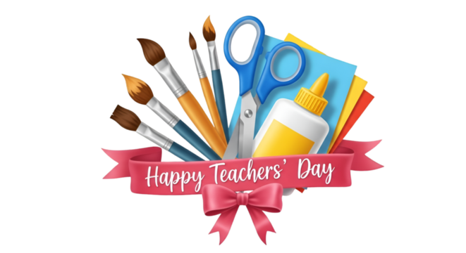 A heartfelt tribute for Happy Teacher s Day presented with artistic flair creativity supplies and a pink ribbon on a - Powered by Adobe