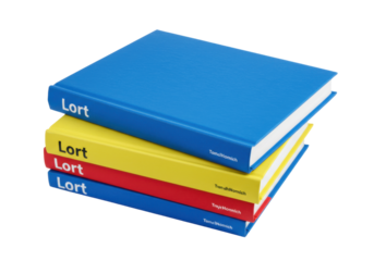 Isolated stack of four hardcover books, colorful volumes lying flat atop each other nicely