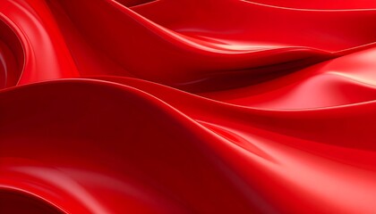 Vibrant Red Silk Fabric Waves and Folds Abstract Background.