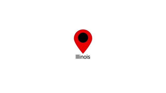 location of the city of lllinois ,the name of the place with the location has been displayed, sign animated with alpha channel 4k video GPS location tracking icon .