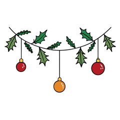 Christmas tree decorated with shiny red and gold baubles and festive holiday ornaments hanging on winter branches