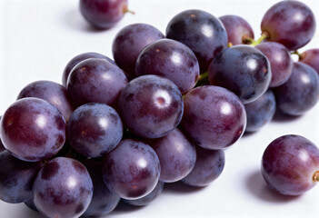 Fresh Purple Grapes on White Background in Close-Up(generated AI)