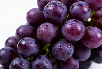 Fresh Purple Grapes on White Background in Close-Up(generated AI)