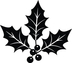 Holly berries and leaves with autumn colors on silhouette white background