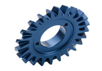 Isolated blue gear wheel, industrial component for a car or heavy machine or machinery part