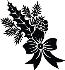 Black and white floral ornament pattern with vintage flowers and leaves design