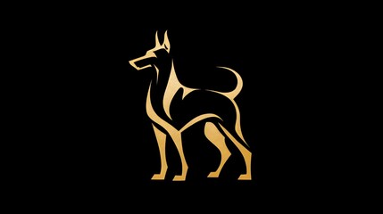 Golden dog logo with metallic shine on dark background. Concept: Luxury logo design, animal symbolism, modern branding, elegance, loyalty, and strength for premium brand identity.