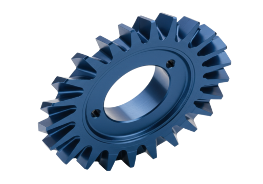 Isolated blue gear wheel, industrial component for a car or heavy machine or machinery part