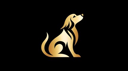 Naklejka premium Golden dog logo with metallic shine on dark background. Concept: Luxury logo design, animal symbolism, modern branding, elegance, loyalty, and strength for premium brand identity.