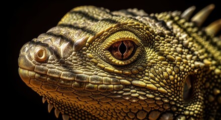Fototapeta premium Close-up of iguana with detailed scales and intense eyes