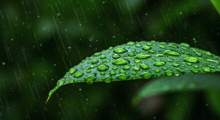 Raindrops on a Green Leaf.