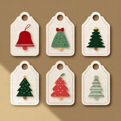 Retro Vintage Holiday Tags with Bell and Tree Shapes
