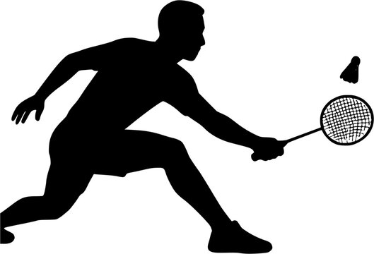 Badminton player net shot silhouette vector symbol of accuracy control and skill used for sports logos posters and athletic branding.