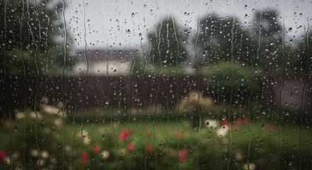Raindrops on Window - A Blurred Garden View.