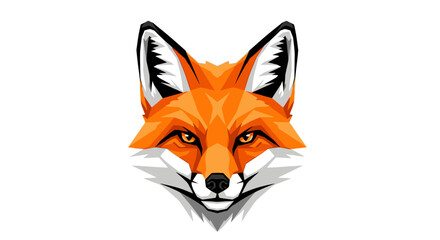 Obraz premium Close-up illustration of a red fox head mascot with orange, white, and black fur on a plain white background.