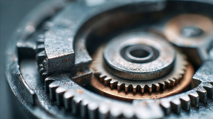 金属ギアと精密機構のマクロ写真