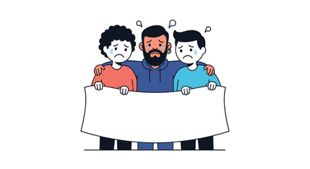 Supporting friends through tough times with blank banner for message, expressing empathy and unity in a modern illustration